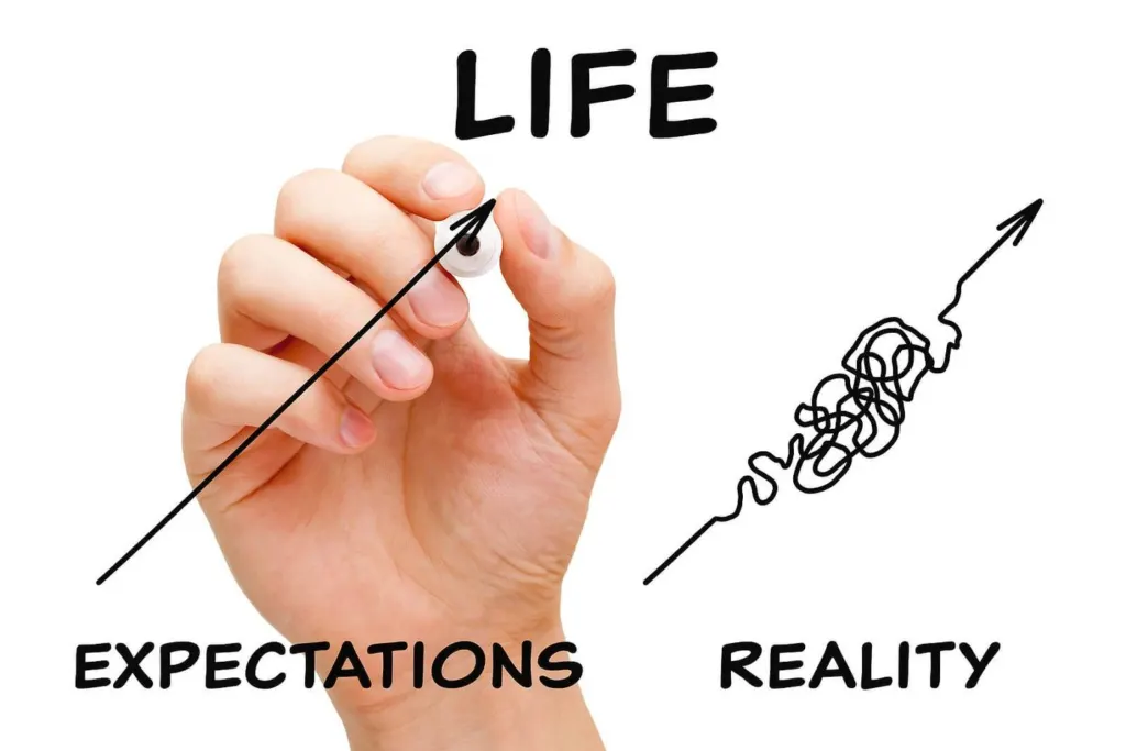 A hand drawing a line of reality & expectations with a marker | grief counselor san francisco, ca | grief counseling san francisco | grief therapy in san francisco, ca | 94121 | 94607 | 94608