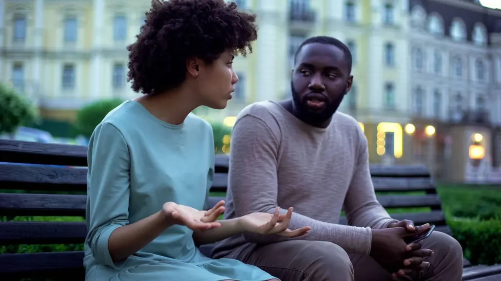 A couple having a conversation on a city bench | counseling for men san francisco | men's therapy san francisco, ca | men's therapist san francisco, ca | 94607 | 94608 | 94609